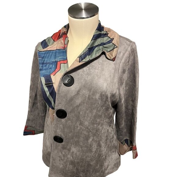 nwt faux suede retro button up closure 3/4 sleeve - Picture 4 of 7